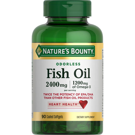 Nature's Bounty Fish Oil Softgels, Omega-3 600mg, Double Strength, 2400mg Fish Oil, 90 Ct