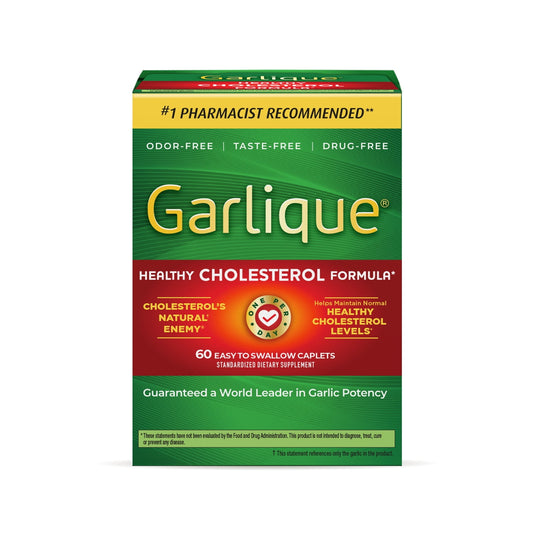 Garlique Healthy Cholesterol Supplement, Odor Free Garlic, 5000 mcg Allicin, White Caplets, 60 Ct