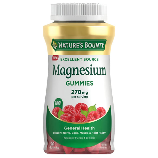 Nature's Bounty Magnesium 270mg Gummies, Supports Bone, Nerve, Muscle and Heart Health(1), 90 Gummies