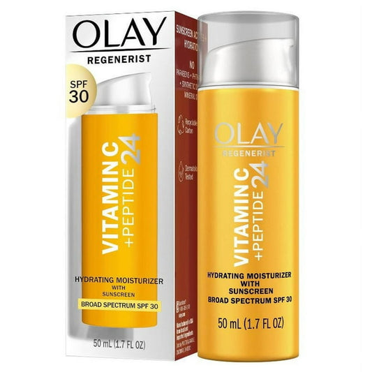 Olay Regenerist Vitamin C + Peptide 24 Face Moisturizer, SPF 30, Sun Protection for All Skin, 1.7 oz