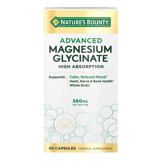 Nature’s Bounty Advanced Magnesium Glycinate Supplement, Heart, Nerves, Muscle & Bone Health Support, 360mg, 90 Ct