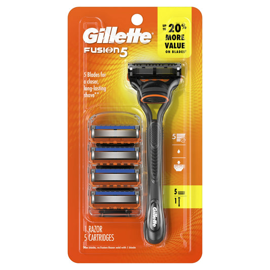 Gillette Fusion5 Men's Razor Value Pack, 1 Handle &amp; 5 Razor Blade Refills, Black