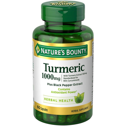 Nature’s Bounty Turmeric Supplement + Black Pepper Extract, 1000mg, 60 Ct