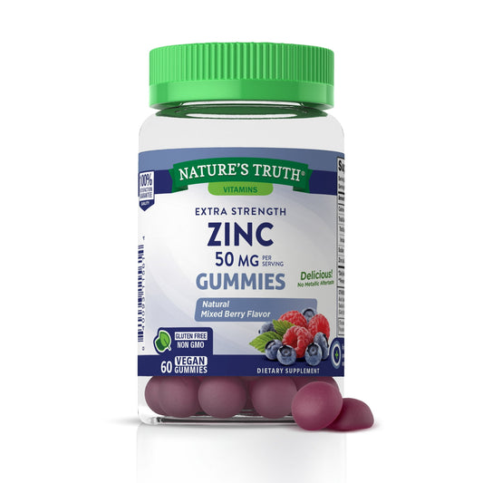 Zinc Gummies | 50mg | 60 count | Vegan, Non-GMO & Gluten Free Supplement | Mixed Berry Flavor | by Natures Truth