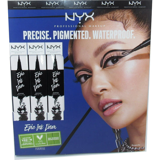 NYX Epic Ink Precise Liner Eyeliner Waterproof Vegan EIL01 Black 3 Pack NEW