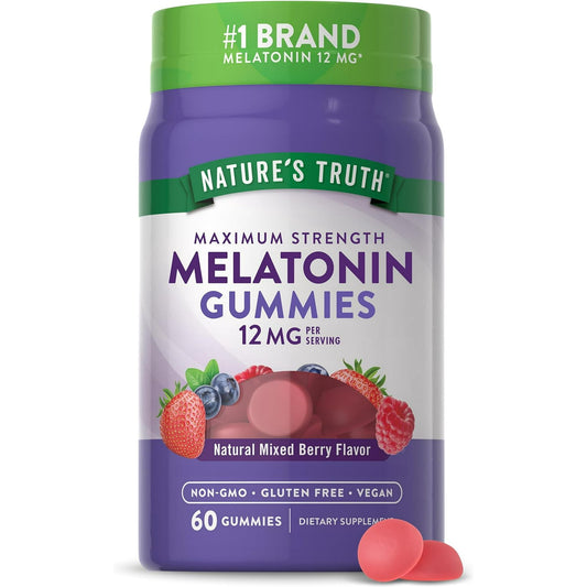 Melatonin Gummies | 12mg | Vegan, Non-GMO & Gluten Free Supplement | Mixed Berry Flavor | by Nature's Truth