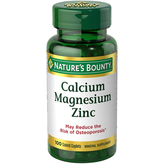 Nature's Bounty Calcium, Magnesium, Zinc Coated Caplets for Bone Health, 100 Ct