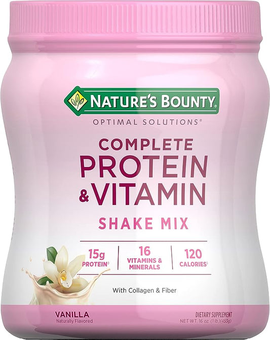 Nature's Bounty Complete Protein &amp; Vitamin Shake Mix with Collagen &amp; Fiber, Vanilla Flavored - 16 Oz