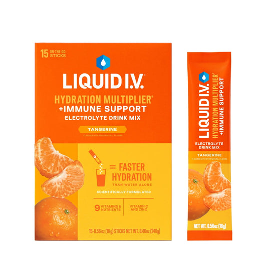 Liquid I.V. Hydration Multiplier+ Immune Support Electrolyte Powder Packet Drink Mix, Tangerine, 15 Ct