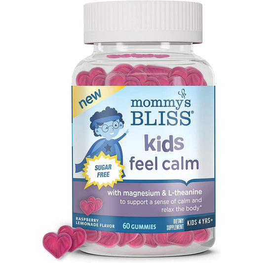 Mommy's Bliss Kids Feel Calm Gummies with Magnesium &amp; L-Theanine, Sugar Free, Raspberry Lemonade, 60 Gummies