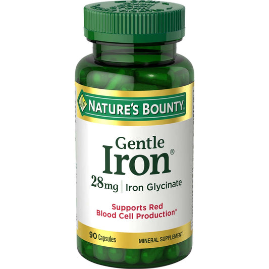 Nature's Bounty Gentle Iron Glycinate 28 mg Capsules, Supports Red Blood Cells, 90 Ct