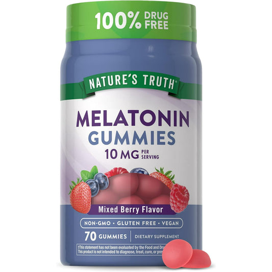 Melatonin Gummies 10mg | 70 Count | Berry Flavor | Vegan, Non-GMO, Gluten Free Supplement | by Nature's Truth