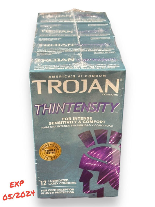 48 TROJAN ThinTensity LATEX CONDOMS 4 PACK 12 Lubricated Condom 05/2024