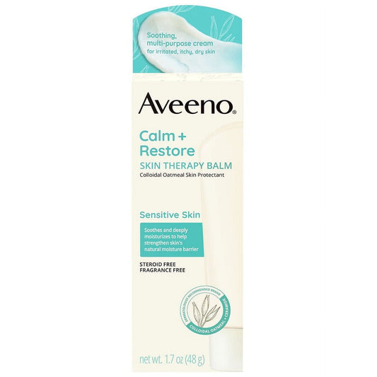 Aveeno Calm + Restore Skin Therapy Balm, Soothing &amp; Moisturizing Skin Protectant for Sensitive Skin, Colloidal Oatmeal &amp; Ceramide to Help Fight Dry Skin, Fragrance- &amp; Steroid-Free, 1.7 oz