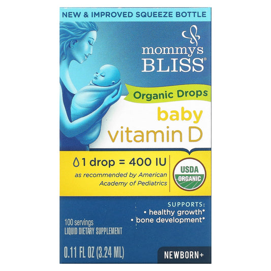 Vitamin D, Organic Drops, Newborn +, 0.11 fl oz (3.24 ml), Mommy's Bliss