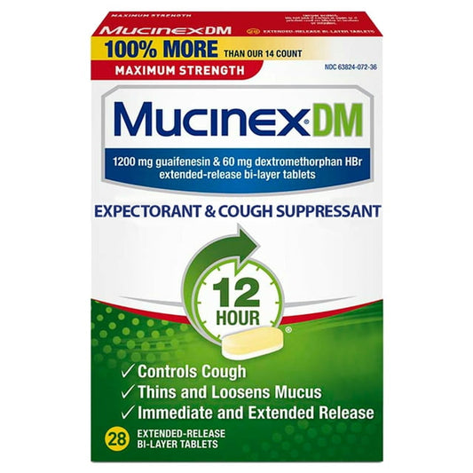 Mucinex DM Max Strength 12 Hour Cough Medicine - Tablets - 28 Ct