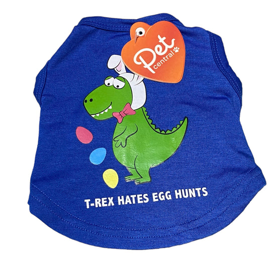 Pet Central Dog White T-Shirt T-REX Hates Egg Hunts - Size S-10in/25.40cm