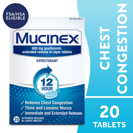 Mucinex 12 Hour Chest Congestion Medicine - Tablets - 20 Ct