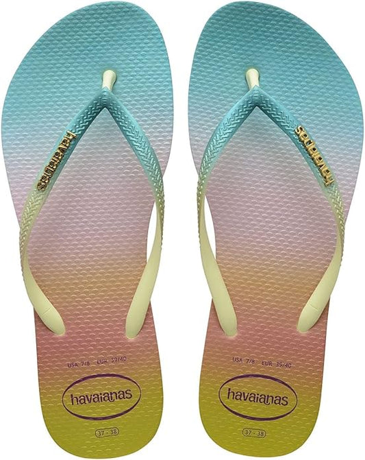 Havaianas Slim Gradient Sunset Flip Flop Sandals - Lime Green (Size 39/40 Brazil, US Men's 7/8, Women's 9/10)