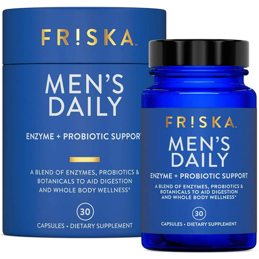 FRISKA Mens Daily, Digestive Enzyme and Probiotics Supplement, Lactase and B-Vitamins for Natural Digestion and Daily Male Health, 30 Capsules