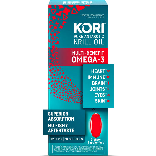 Kori Krill Oil Multi Benefit Omega-3, Dietary Supplement for Heart, Brain, Joint, Eye and Skin Health, 30 Count