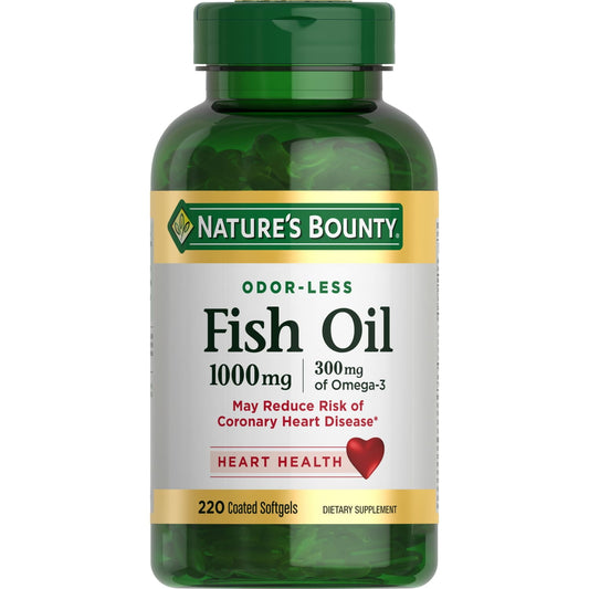 Nature’s Bounty Omega-3 Fish Oil 1000 mg Softgels for Heart Health, Odorless, 220 Ct