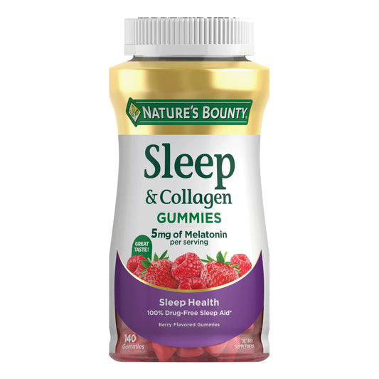 Nature’s Bounty® Sleep + Collagen Gummies, 5mg Melatonin, Sleep Aid, Berry Flavor, 140 Gummies