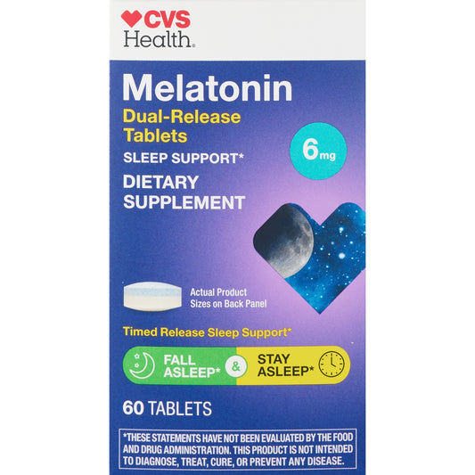 Melatonin Dual-Release 6mg 60 Tablets Sleep Support CVS Health Tabs