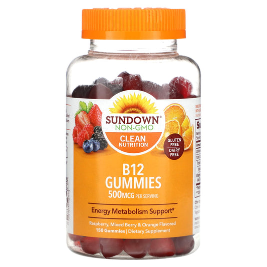 B12 Gummies, Raspberry, Mixed Berry & Orange , 250 mcg, 150 Gummies, Sundown Naturals