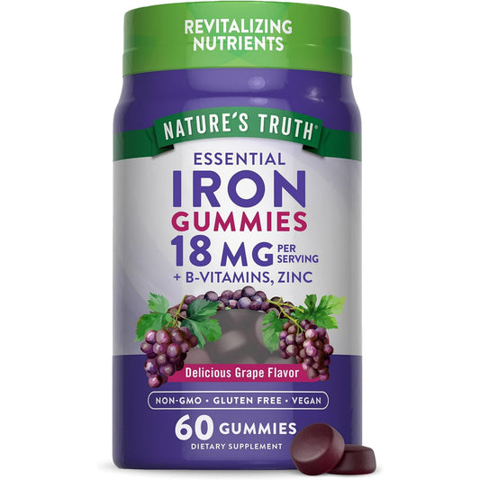 Iron Gummies | 60 count | Vegan, Non-GMO & Gluten Free Supplement | with B Vitamins & Zinc | Grape Flavor | by Natures Truth