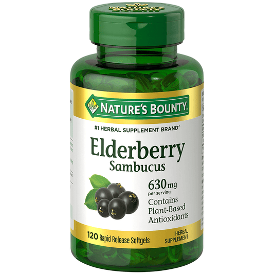 Nature's Bounty Sambucus Elderberry 630 mg Softgels for Antioxidant Health, 120 Ct