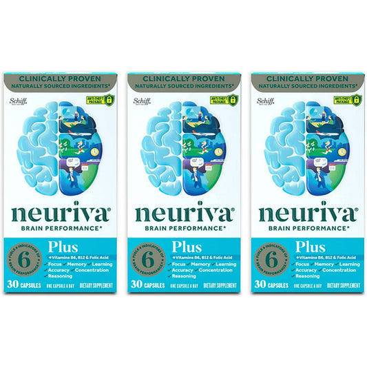 Neuriva Plus Brain Health Capsules with B6, B12 & Folic Acid, 30ct - Pack of 3