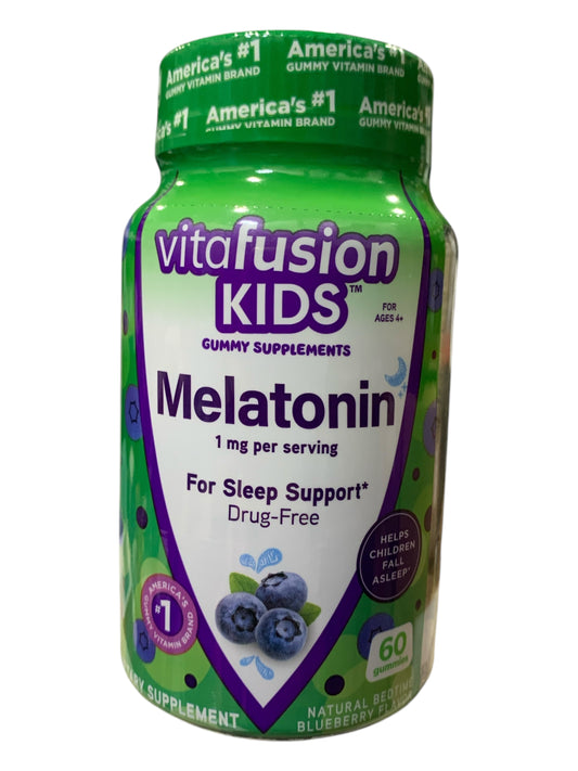 Vitafusion Kids Melatonin Gummies – Blueberry Sleep Support Supplements, 60 Gummies