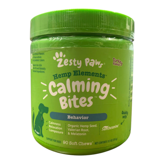 Zesty Paws Hemp Elements Calming Bites, Turkey Flavor, For Dogs, 90ct, 11.1oz