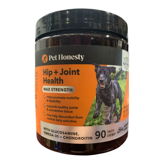 Pet Honesty Hip & Joint Health Max Strength Chews, Glucosamine & Omega-3s, Bacon Flavor, 90 ct