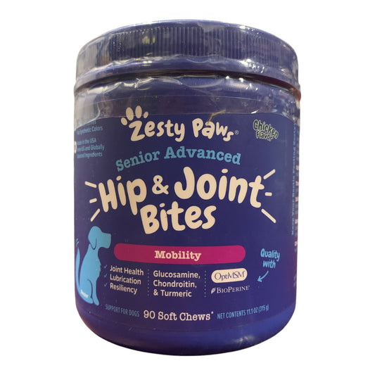 Zesty Paws Senior Advanced Hip & Joint Bites for Dogs, Chicken Flavor, 90 ct