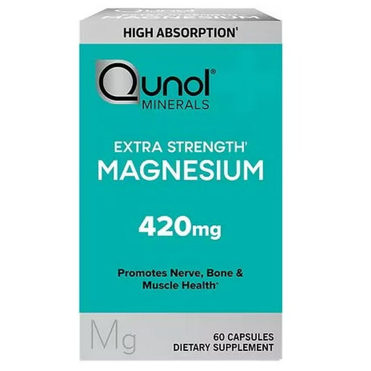 Qunol Magnesium Capsules, 60 Count - 420mg Extra Strength for Bone, Nerve, &amp; Muscle Health