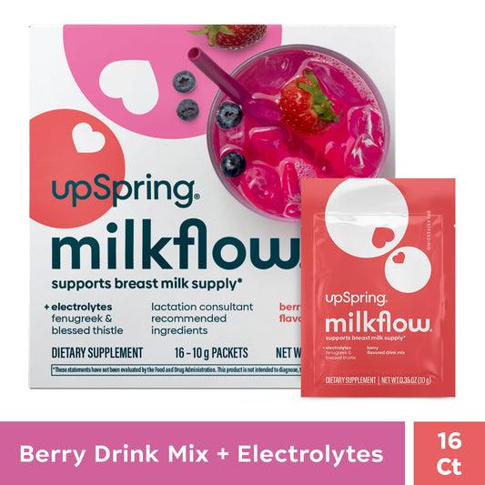 UpSpring Milkflow Fenugreek & Blessed Thistle Drink Mix, Berry, 16 Ct