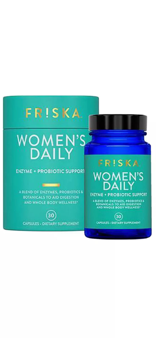 FRISKA Womens Daily Digestive Enzyme and Probiotics Supplement, Natural Support for Female Digestion, Immune and Urinary Health, 30 Capsules