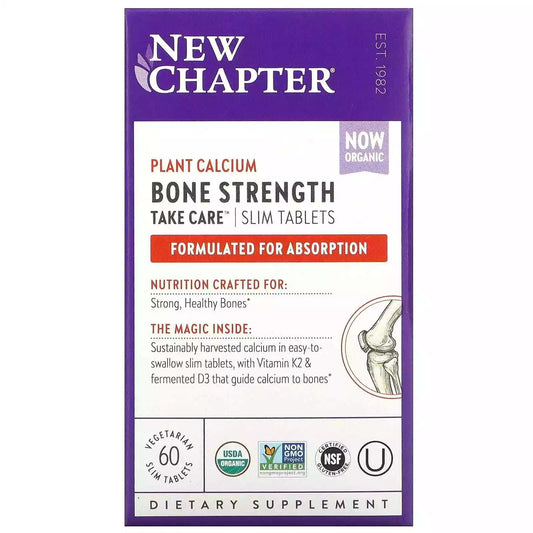 New Chapter Calcium Supplement - Bone Strength Organic Calcium with Magnesium, Vitamin D3+K2, 70+ Trace Minerals for Bone Health, Gluten Free, Easy to Swallow - 60 Slim Tablets