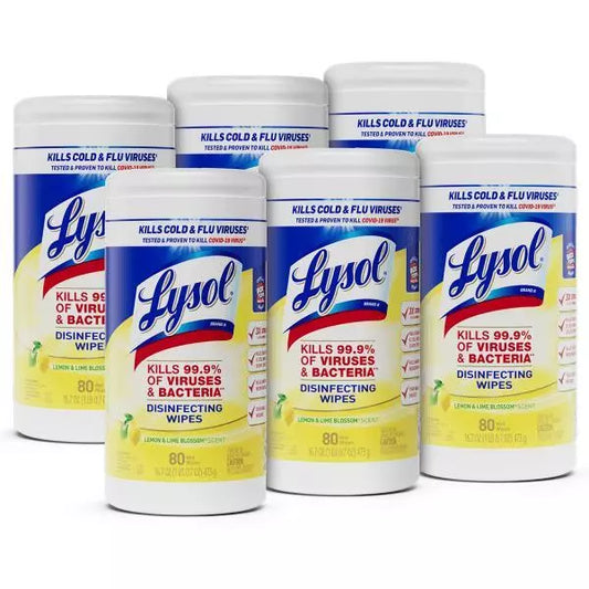 Lysol Disinfecting Wipes, Lemon And Lime Blossom, 80Count, Pack Of 6