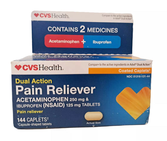 Dual Action Acetaminophen Ibuprofen Pain Reliever 144 Caplets