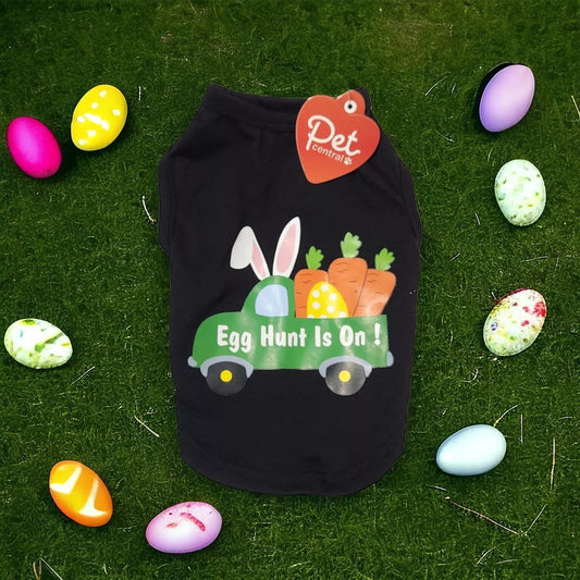 Pet Central Dog White T-Shirt Egg Hunt Is On - Size M-14in/35.56cm