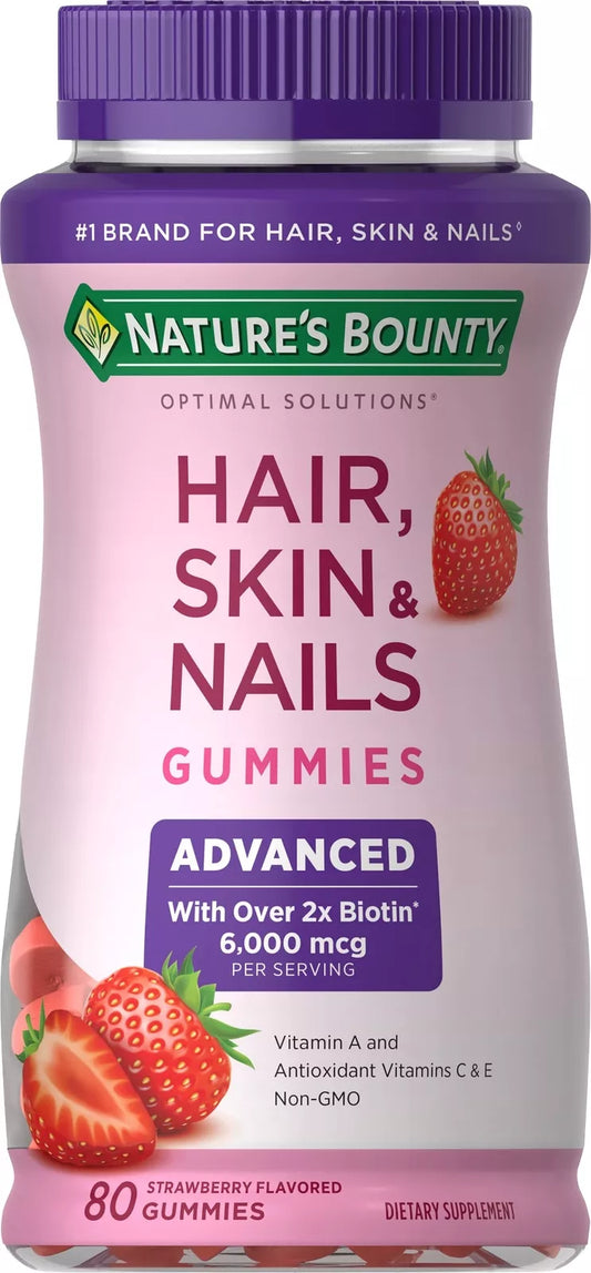 Nature's Bounty, Advanced Hair, Skin & Nails Gummies, Strawberry, 80 Gummies