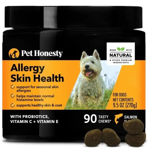 Pet Honesty Allergy Skin Health - Salmon Flavor - 90 Tasty Chews for Dogs (9.5 oz)